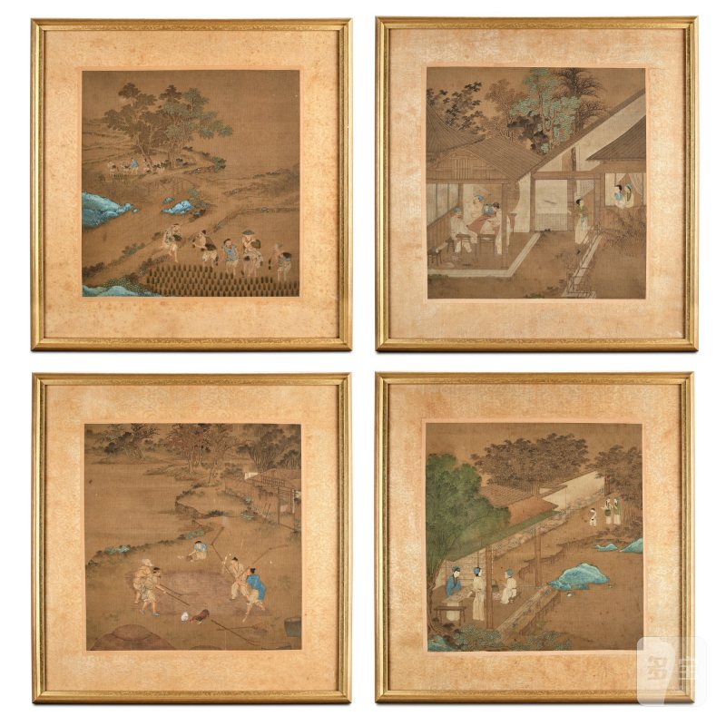 Four 'Gengzhi tu' paintings, Qing dynasty, 17th - 18th century | 清十八至十九世紀 耕織圖四件 設色絹本